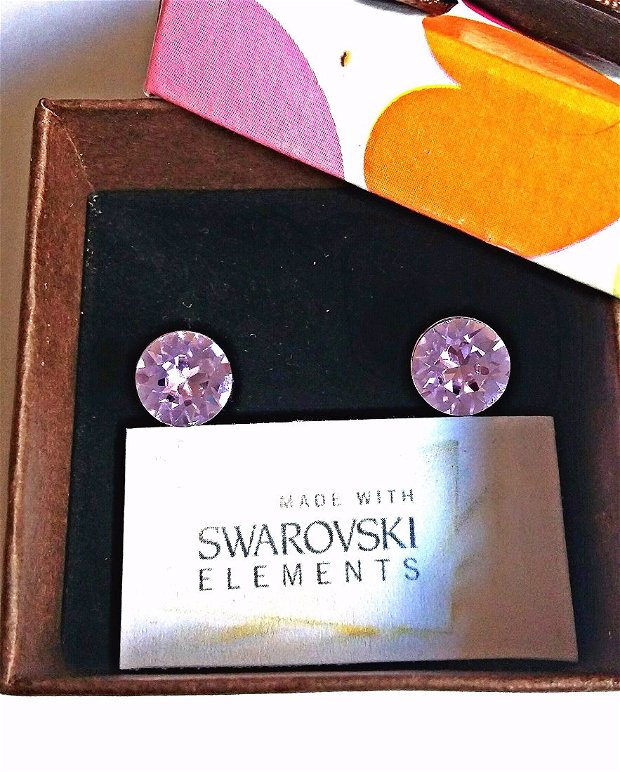 Cercei argint 925 cu piatra Swarovski Chaton 8mm Violet