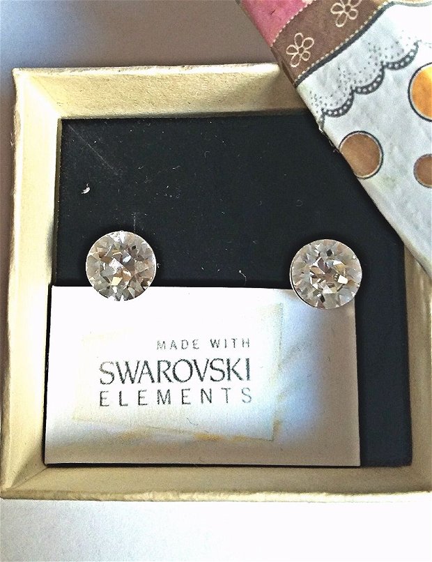 Cercei argint 925 cu piatra Swarovski Chaton 8mm Crystal