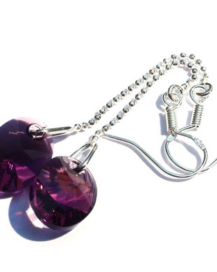 Cercei lungi din Argint 925 si Cristale Swarovski ovale  CE192 - cercei mov cu lantic, cadou romantic, cadou pentru ea, ziua indragostitilor, Valentine's day