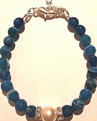 Bratara agate fatetate si perla tip Mallorca