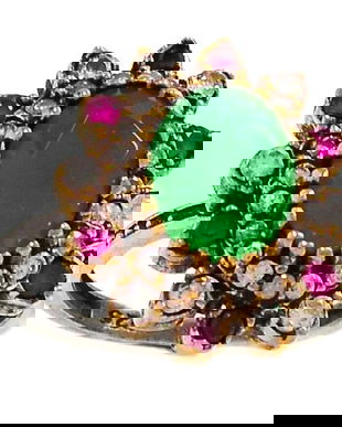 Ag418 - Inel, argint 925, partial placat cu aur, radacina de smarald, radacina de rubin, zirconiu cubic (CZ)