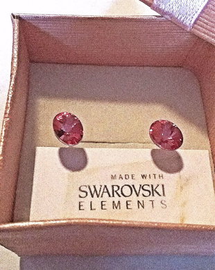 Cercei argint cu piatra Swarovski Rivoli Oval 8x6mm Rose
