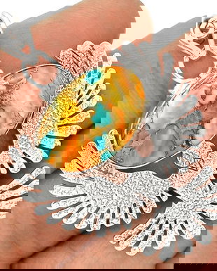 Ag413 - Pandantiv, argint 925, cochilie de stridie cu tepi si turcoaz de Arizona - REZERVAT