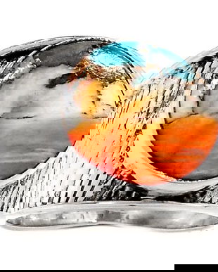 Ag434 - Inel, argint 925, cochilie de stridie cu tepi si turcoaz de Arizona, 7,5mm - REZERVAT