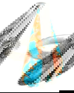 Ag422 - Inel, argint 925, cochilie de stridie cu tepi si turcoaz de Arizona, 7,5mm