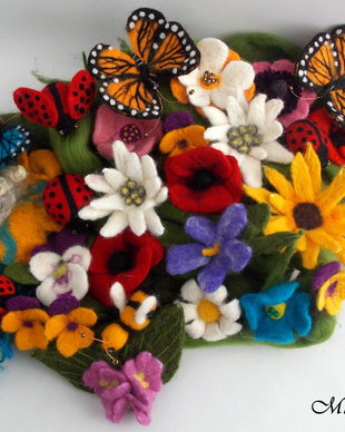 Set 20 brose, decor, marturii, candy bar -  flori, fluturi, buburuze impaslite