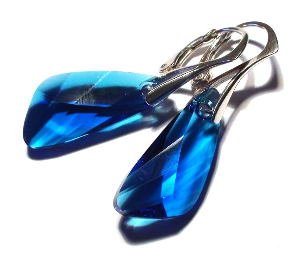 Cercei mari albastri din Cristale Swarovski wing si pandantiv asortat  PA143.4, CE143.4 - cercei albastri, cadou pentru ea, cadou romantic, cercei ocazie, cercei casual, colier albastru elegant