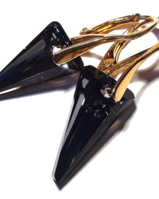 Cercei auriti din Cristale Swarovski spike pendant si argint 925 - CE312.1a - Cercei negru stralucitor, cercei eleganti negri, cercei aurii