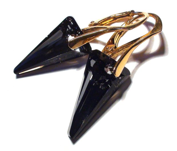 Cercei auriti din Cristale Swarovski spike pendant si argint 925 - CE312.1a - Cercei negru stralucitor, cercei eleganti negri, cercei aurii