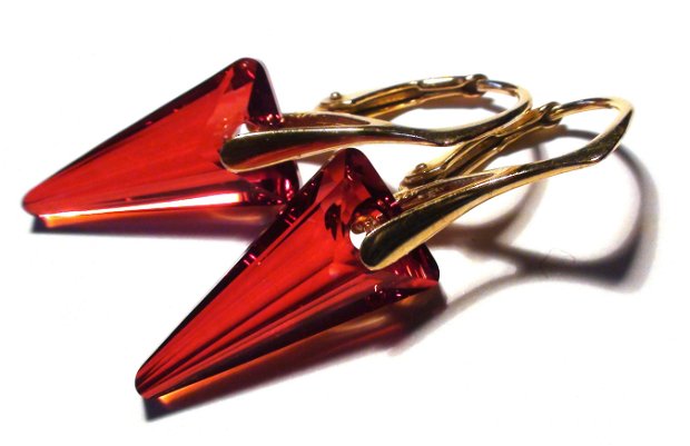 Cercei rosii din Cristale Swarovski spike pendant si argint 925 - CE312.4a - Cercei stralucitori, cercei eleganti, cadou romantic, cercei auriti