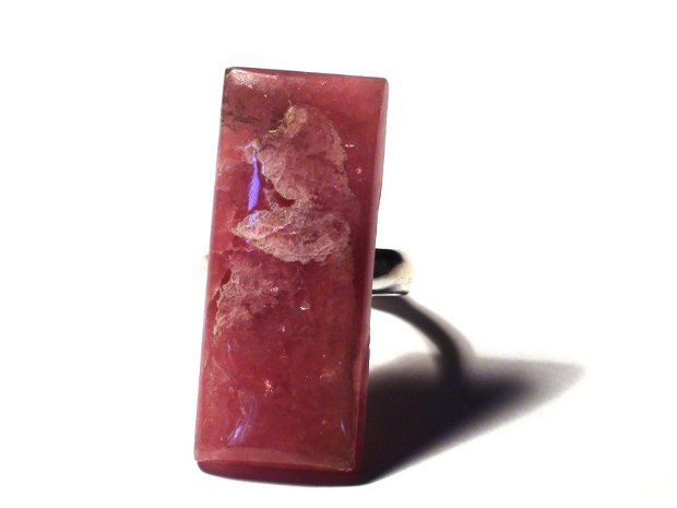 Inel delicat din Argint 925 si Rodocrozit roz dreptunghiular – IN357 – Inel roz, inel romantic, inel pietre semipretioase, inel reglabil, cadou 8 martie