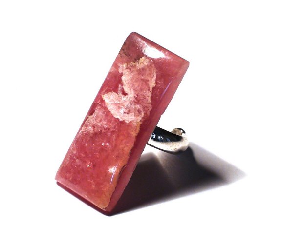 Inel delicat din Argint 925 si Rodocrozit roz dreptunghiular – IN357 – Inel roz, inel romantic, inel pietre semipretioase, inel reglabil, cadou 8 martie