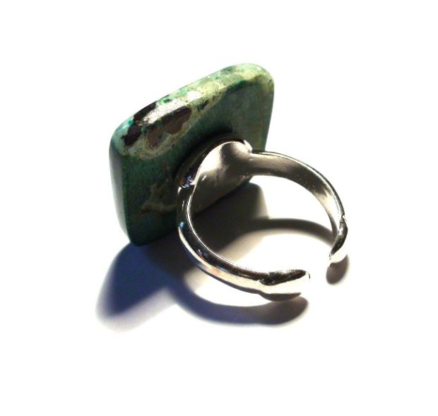 Inel delicat din Argint 925 si Crisocola - IN358 - Inel patrat verde alb, cadou romantic, inel pietre semipretioase, inel reglabil, cadou 8 martie