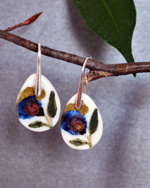 cercei pene mici portelan/argint - FLORAL