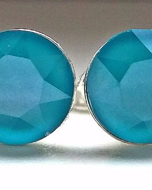 Cercei argint 925 cu piatra Swarovski Chaton 8mm Azure Blue