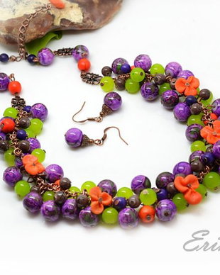 Set colier si cercei-floricele colorate(5)