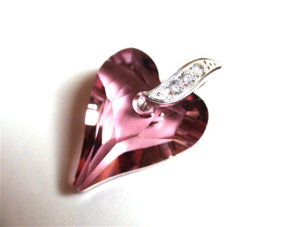 Cercei mov din Cristale Swarovski inima, argint 925 si pandantiv asortat - PA352.1, CE352.1 - Cercei casual delicati, cercei eleganti, cercei romantici inima, colier cristale mov