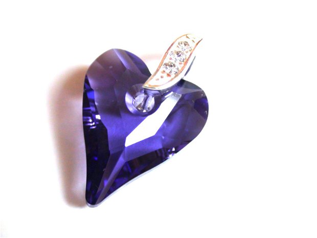 Cercei violet din Cristale Swarovski inima, argint 925 si pandantiv asortat - PA352.2, CE352.2 - Cercei casual delicati, cercei eleganti, cercei romantici inima, colier cristale violet