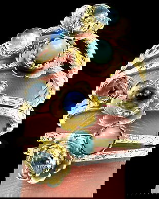 Ag417 - Inel, argint 925, larimar dominican, topaz bleu, piatra lunii, flori