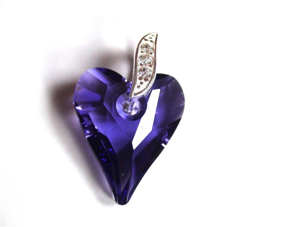 Pandantiv violet din Cristale Swarovski inima si argint 925 - PA352.2 - Colier casual delicat, colier elegant, colier romantic inima, colier cristale violet, pandantiv inima, pandantiv cristale violet