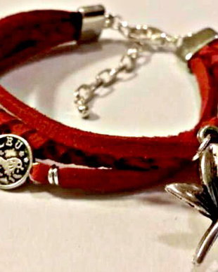 Bratara snur faux suede cu semn zodiacal leu
