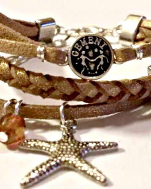 Bratara snur faux suede cu link semn zodiacal gemeni