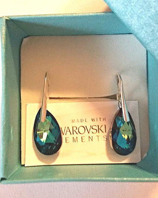 Cercei argint 925 cu piatra Swarovski Pear 16 mm
