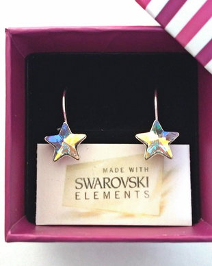 Cercei argint 925 cu tortita si piatra Swarovski Stea 10mm Crystal AB