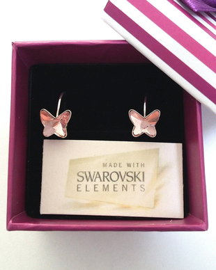 Cercei argint 925 cu tortita si piatra Swarovski Fluture 8mm Rose