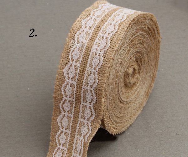 9511 - (2m x 5cm) Banda decorativa, iuta naturala / panza de sac, dantela
