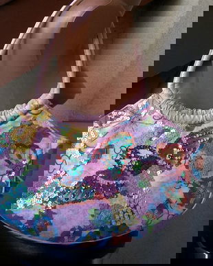 GEANTA DIN PANZA CU BRODERIE DIN PAIETE 40/25 CM