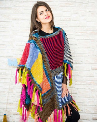 poncho colorat , fff colorat , tricotat ,crosetat si cu franjuri