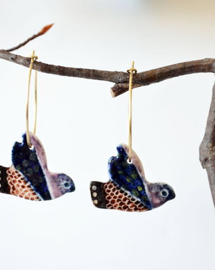 cercei pasari din portelan si gold filled - TROPICAL BIRDS