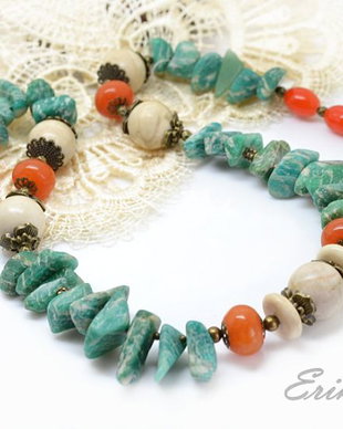 Colier amazonit natural cu coral