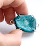 Conector cu geoda agata druzy - geoda -  teal in rama argintata