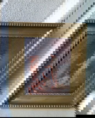 SUPERBA LITOGRAFIE VECHE PE PANZA COPII LA GURA SOBEI