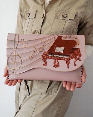 Poseta plic handmade unicat din piele naturala -Brown Piano