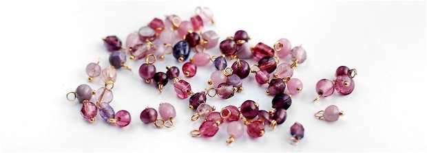 Margelute  Pink&Purples  {10buc} - prinse cu ace decorative aurii cu bila