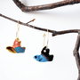 cercei pasari portelan/gold filled - TROPICAL BIRDS + carte postala cadou