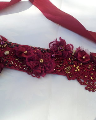 Curea-cordon-brau "Pomegranate"/Rodie grena si auriu
