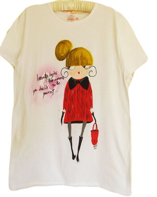 tricou  pictat alb cu maneca scurta