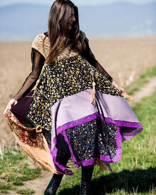 rochie boho chic cu croset si dantela mov