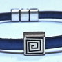 Bratara piele bleumarin 5mm cu slider argintiu motiv grecesc din zamak