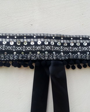 Curea-brau-cordon tip folclor negru cu auriu
