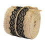 9532 - (2mx5cm) Banda decorativa, iuta naturala / panza de sac, dantela neagra