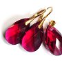 Cercei rosii auriti cu Cristale Swarovski, argint 925 - PA253.3a, CE253.3a - Cercei casual delicati, cercei eleganti, cercei romantici auriti, colier rosu