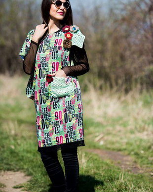 sarafan colorat , chic, verde , cochet