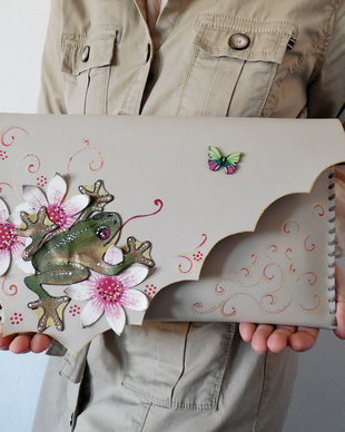 poseta plic handmade unicat din piele - Froggy
