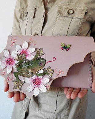 poseta plic handmade unicat din piele - Little Froggy
