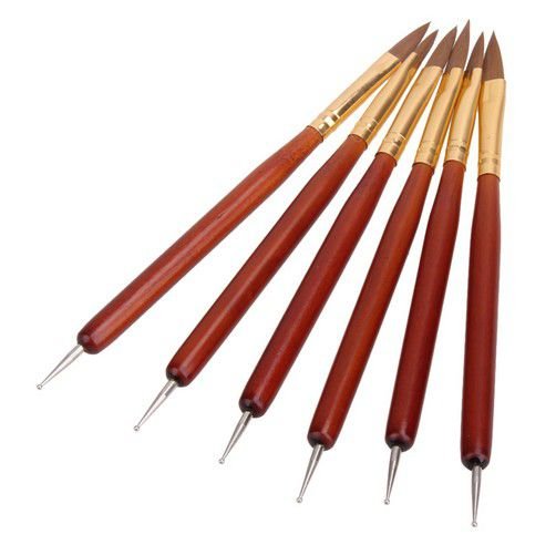 9490 - SET (6buc) Instrument de realizat puncte si linii/ punctator si pensula, inox, maner lemn